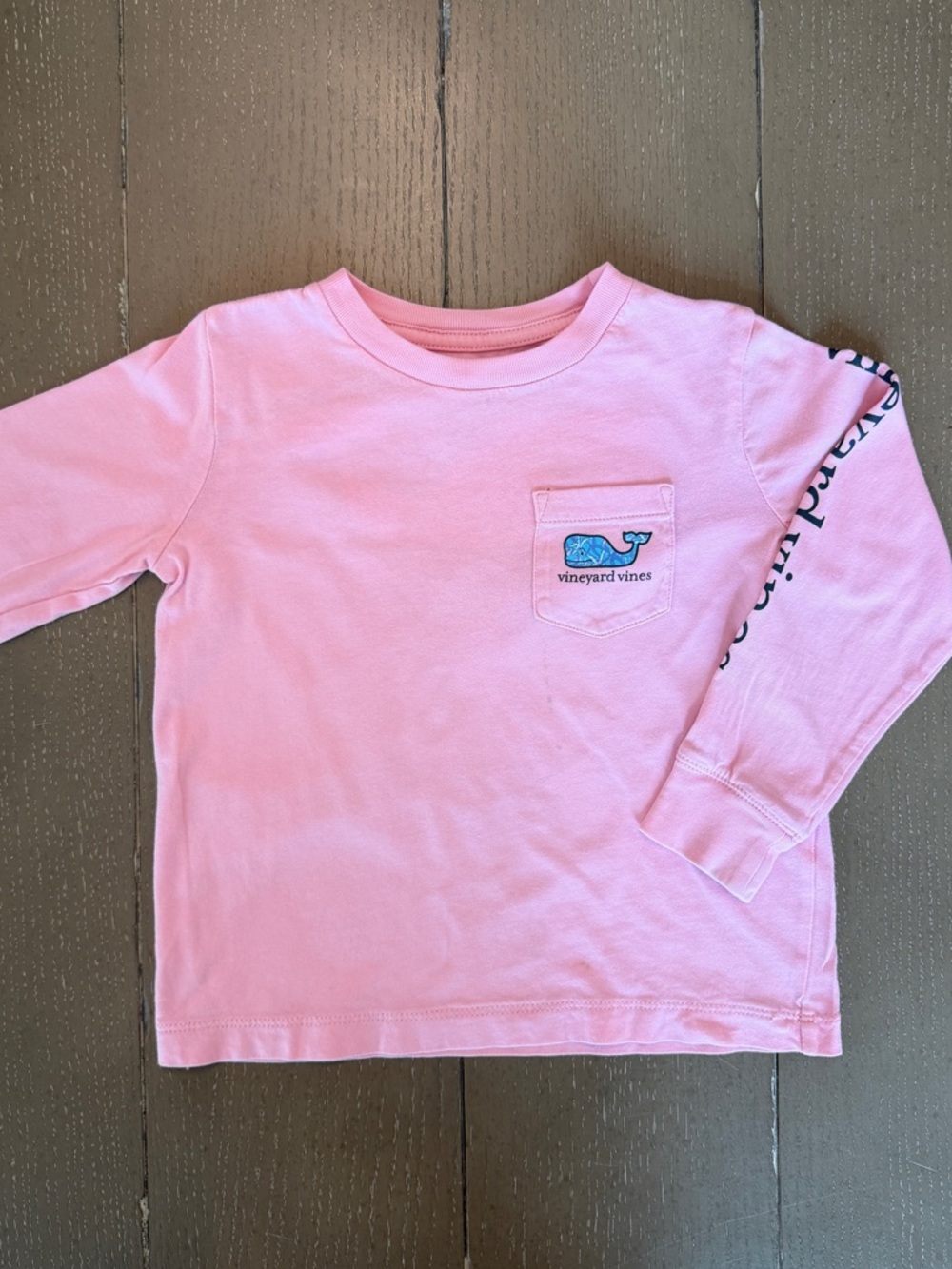 Vineyard Vines Toddler Boys’ Long-Sleeve Pink Pocket Whale T-Shirt • Size 3T